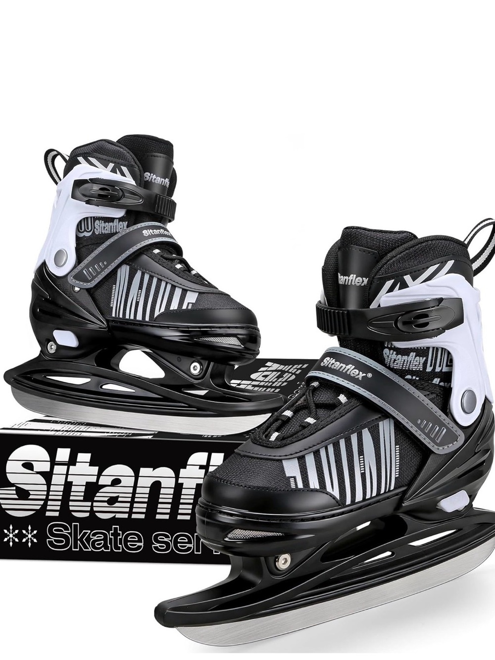 Black & White Kids Adjustable Ice Skates